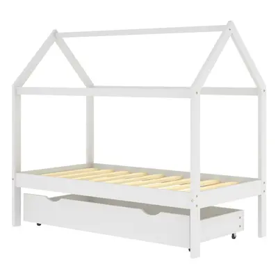 vidaXL Solid Wood Pine Kids Bed Frame with a Drawer White 80x160 cm Bedstead