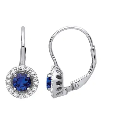 Jewelco London Ladies Sterling Silver Sapphire-Blue Cubic Zirconia Solitaire Halo Drop Earrings 