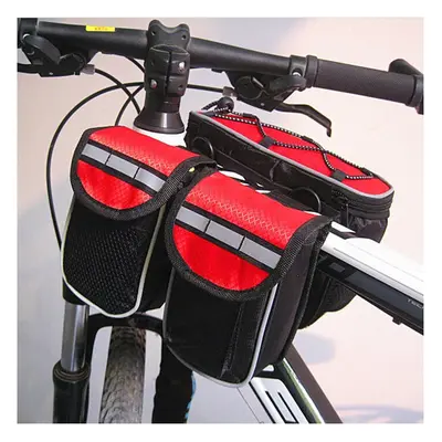 (Red) Bike Frame Front Tube Bag Double Tube Bag Outdoor Cycling with Waterproof Cover