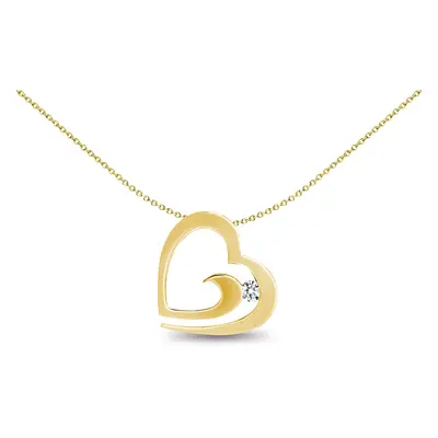 Jewelco London Ladies Solid 9ct Yellow Gold Channel Set Round H I2 0.04ct Diamond Love Heart Cha