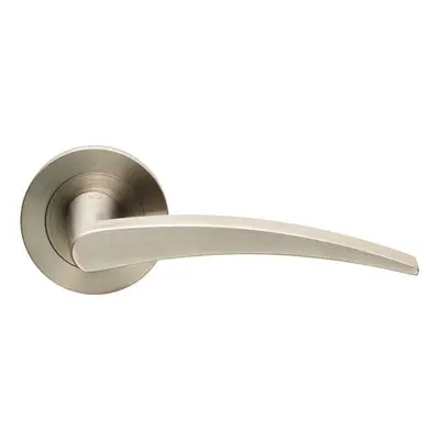 PAIR Slim Arched Flat Lever on Round Rose Concealed Fix Satin Stainless Steel