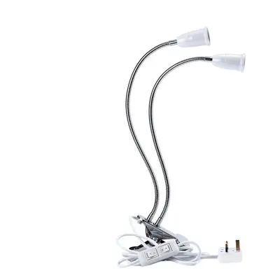 (UK Plug) 40CM E27 Flexible Dual Head Clip Lampholder Bulb Adapter with On/off Switch for LED Gr