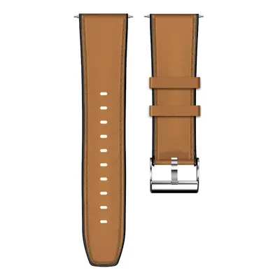 (Brown) 24mm Head Layer Cowhide Silicone Watch Band Strap for Smart Watch