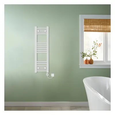 (White, 1000x300mm) NRG Prefilled Thermostatic Electric Curved Heated Towel Rail Radiator