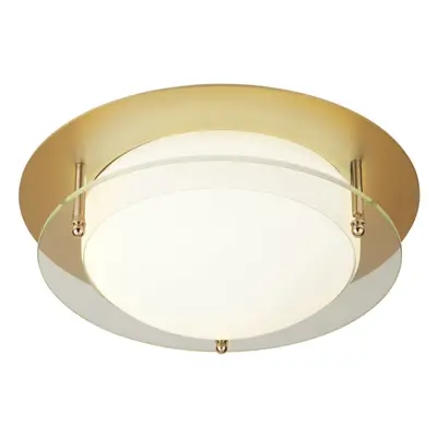 Searchlight Bathroom Flush LED Light 38Cm Gold With Glass Halo Ring Ip44