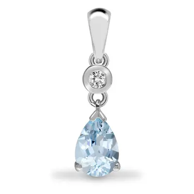 Jewelco London 9ct White Gold Rubover 0.04ct Diamond and Pear Blue 0.55ct Aquamarine Happy Tears