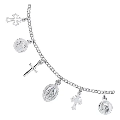 Jewelco London Ladies Sterling Silver Religious Cross Medallion Charm Necklace inch - GVK287