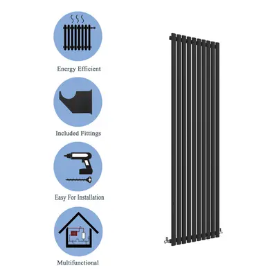 (Single, 1800x590mm) Black Oval Tube Designer Radiator