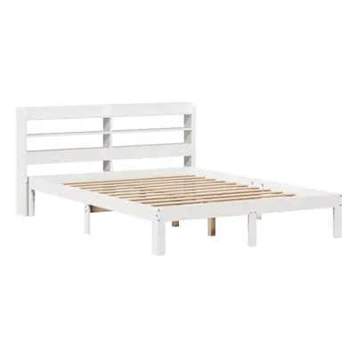 vidaXL Bed Frame with Headboard Bed Base White 140x200 cm Solid Wood Pine