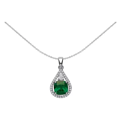 Jewelco London Ladies Sterling Silver Emerald-Green Cushion Cubic Zirconia Halo Teardrop Pendant