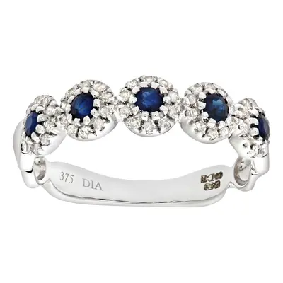 (Q) Jewelco London 9ct White Gold Diamond and Sapphire Eternity Ladies Ring