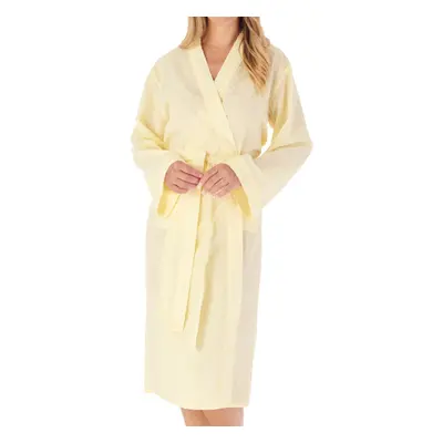 (Lemon, UK 10/12) Slenderella Ladies Dobby Dot Cotton Lightweight Wrap Dressing Gown