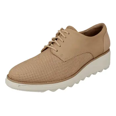 (UK 8, Blush (Beige)) Ladies Clarks Casual Lace Up Trainers Sharon Crystal - D Fit