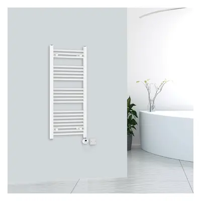 (1150x500mm-500wW) WarmeHaus Bergen White Electric Thermostatic Heated Towel Rail Prefilled