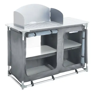 (Grey - 117.5x54x114cm) Travel Camping Kitchen Stand Unit Folding Storage Table Portable Outdoor