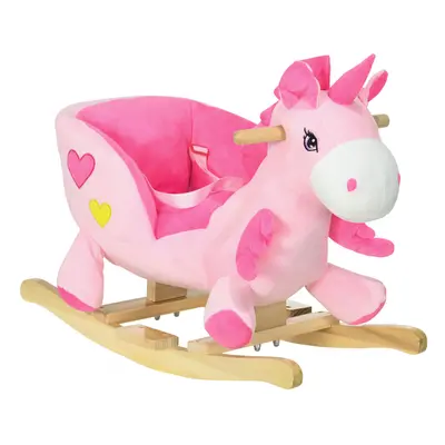 HOMCOM Rocking Horse, Plush Ride On Unicorn with Songs, Seatbelt, Pink