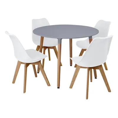 (White) 5pc Charles Jacobs Beech Dining Set - Grey Table