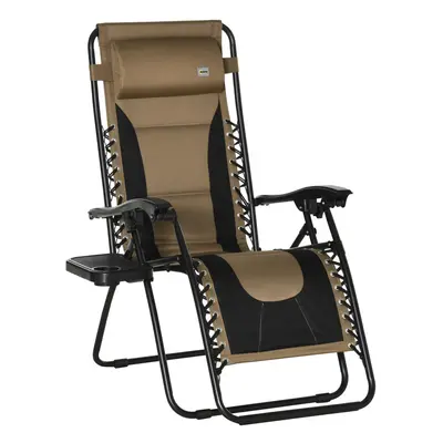 Outsunny Zero Gravity Lounger Folding Recliner Chair w/ Cup Holder Coffee