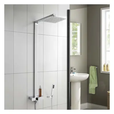 Enzo Ultra Thin Modern Bathroom Chrome Brass Square Head Cool Touch Shower Set