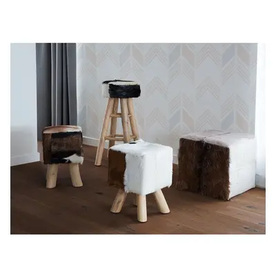 Stool - Ottoman - Footstool - Cow Design - Teak - Leather - DALTON