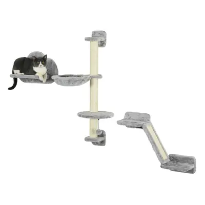 PawHut Cat Wall Furniture w/ Hammock, Platforms, Ladder, Scratching Post - Grey