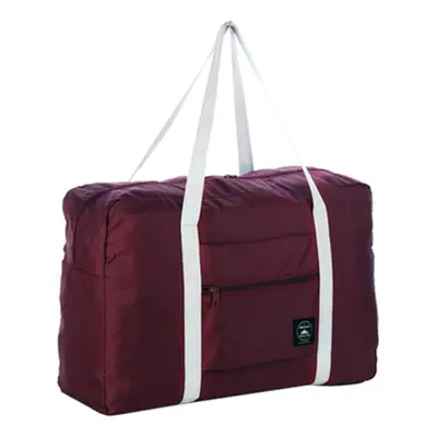 (Wine Red) Portable Travel Storage Bag Waterproof Polyester Folding Luggage Handbag Pouch