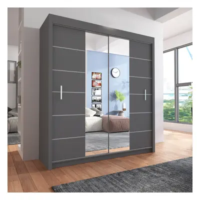 (203cm, Grey) Sliding Mirror Door Wardrobe | Lisbon