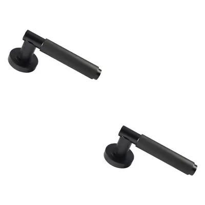 2x PAIR Knurled Grip Round Bar Handle on Round Rose Concealed Fix Matt Black