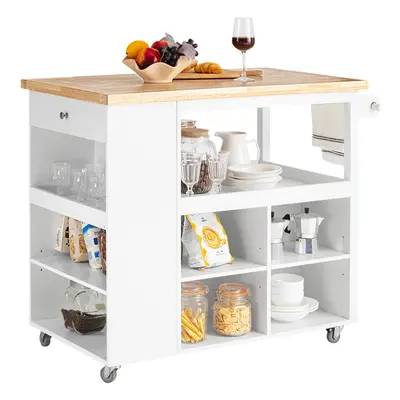 SoBuy FKW97-WN, Kitchen Storage Trolley Kitchen Island with Rubber Wood Worktop