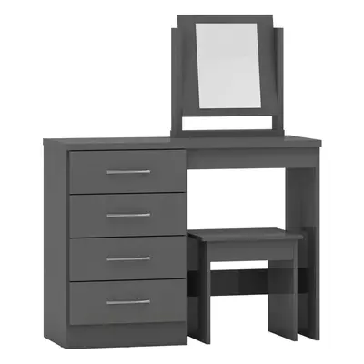 Nevada Drawer Dressing Table Set 3D Grey Effect Including Stool and Mirror