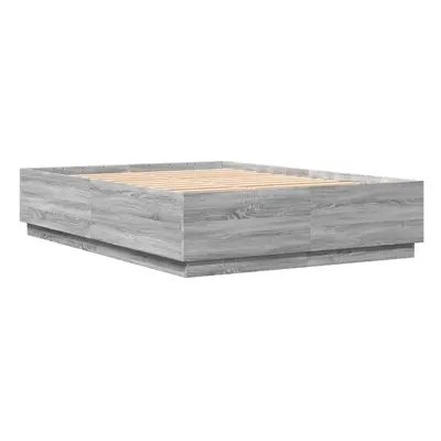 vidaXL Bed Frame Bed Base Grey Sonoma 150x200 cm King Size Engineered Wood