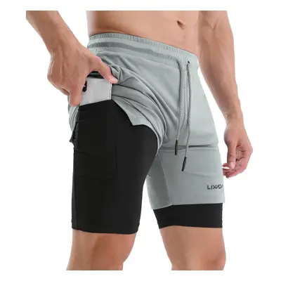 (Grey, 2XL) Men Running Shorts with Towel Loop Quick Dry Exercise Pockets for Training Gym Worko