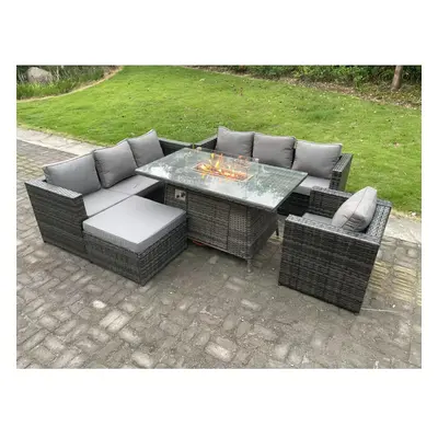 Fimous Outdoor Rattan Garden Furniture Sofa Set Gas Fire Pit Dining Table Gas Heater Burner With