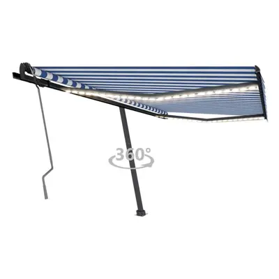 vidaXL Manual Retractable Awning with LED 400x350 cm Blue and White Balcony