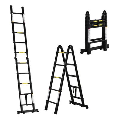 DURHAND 3.2m Extendable Aluminium Ladder, Portable Step Ladder, Black