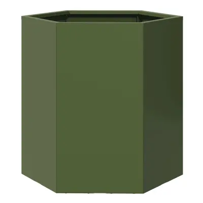 vidaXL Garden Planter Outdoor Flower Pot Planter Pot Olive Green Hexagon Steel