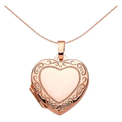 Jewelco London Ladies Rose Gold-Plated Sterling Silver Heart Scroll Frame Locket Necklace inch -