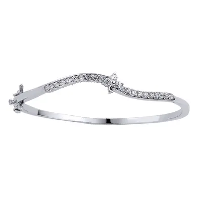 Jewelco London Ladies Sterling Silver Cubic Zirconia Eternity Wave Bangle Bracelet - GVG038