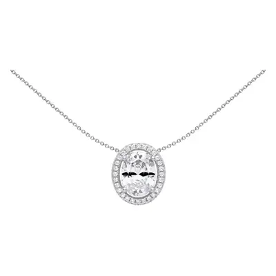 Jewelco London Ladies Rhodium Plated Sterling Silver Oval CZ Oval Halo Solitaire Slider Pendant 