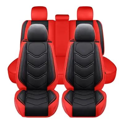 (Black/Red) 1/5 Pcs Seats Universal Car Seat Cover 3D Full Set PU Leather Front Rear Protector