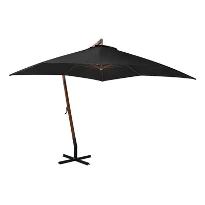 vidaXL Solid Fir Wood Hanging Parasol with Pole Black Garden Sunshade Umbrella