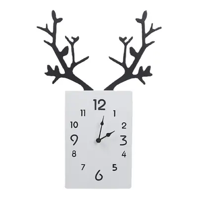 (White) x 35cm Simple Wooden Antler Wall Clock Roman Numerals Wall Home Office Decor