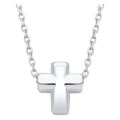 Jewelco London Ladies Rhodium Plated Sterling Silver Dainty Miniature Cross Charm Necklace inch 