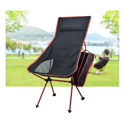 (Red) Portable Folding Chair Camping With Pillow Ultralight For Fishing Picnic Max Load kg