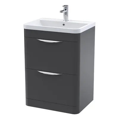 Floor Standing Drawer Vanity Unit with Polymarble Basin - 600mm - Soft Black