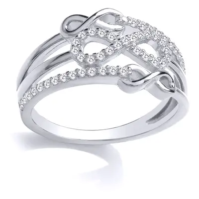 (Q) Jewelco London Sterling Silver CZ Triple Infinity Multi Row Ring Stacker Ring - GVR925