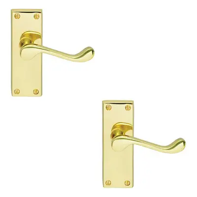 2x PAIR Victorian Scroll Handle on Latch Backplate x 41mm Polished Brass