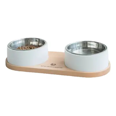 Pet Feeder Beech Bowl With Stainless Steel Double Bowl