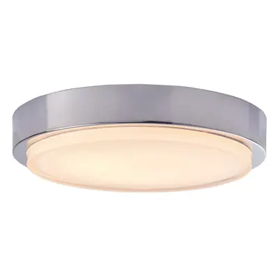 Flush Bathroom Ceiling Light IP44 Chrome Plate & White Glass 18W LED module