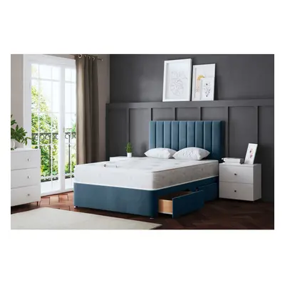 (Small Double, Blue ) Amelia Divan Upholstered Bed with Two Drawers